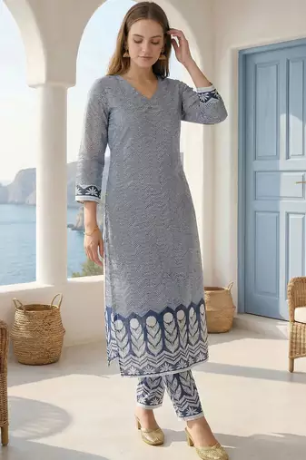 Women Printed Regular  Cotton Kurta with Trousers