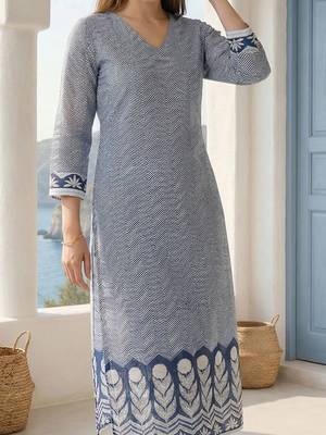 Women Printed Regular  Cotton Kurta with Trousers 2