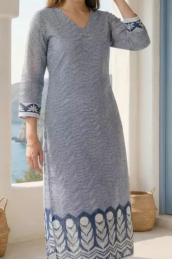 Women Printed Regular  Cotton Kurta with Trousers