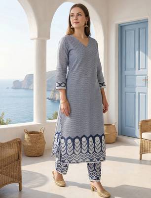 Women Printed Regular  Cotton Kurta with Trousers 3