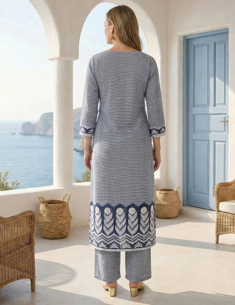 Women Printed Regular  Cotton Kurta with Trousers
