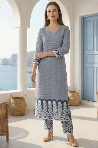 Women Printed Regular  Cotton Kurta with Trousers