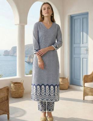 Women Printed Regular  Cotton Kurta with Trousers 7
