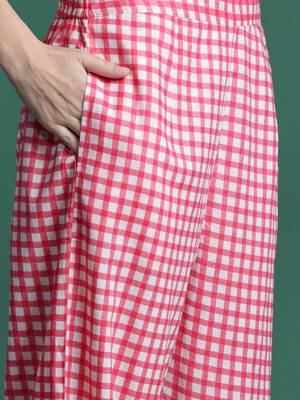 Checked Thread Work  Cotton Kurta with Trousers 3
