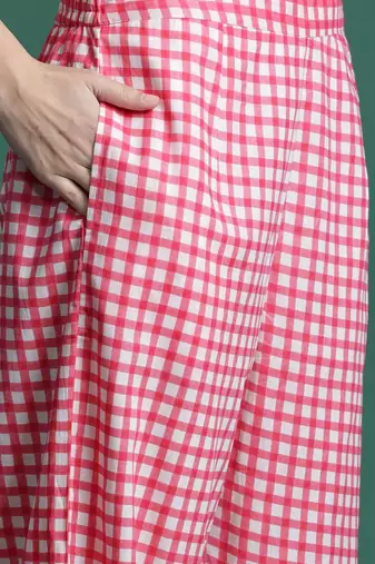 Checked Thread Work  Cotton Kurta with Trousers