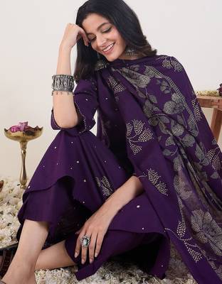 Floral Printed A-Line  Cotton Kurta With Trousers & Dupatta 6
