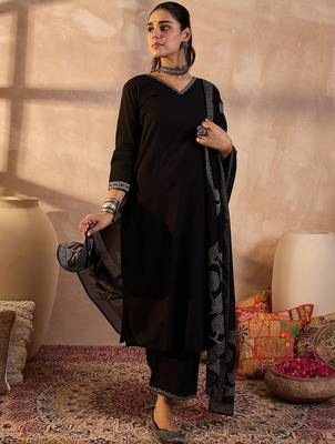 Women Ethnic Motifs Embroidered Pure Cotton Kurta with Trousers & Dupatta 1
