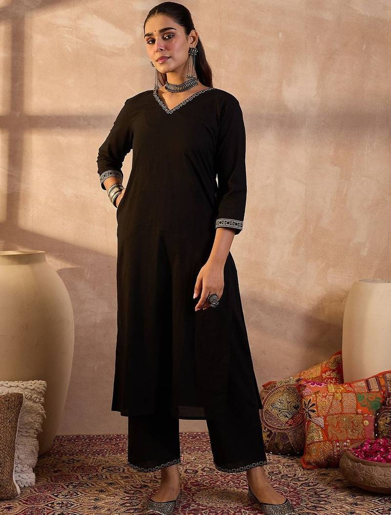 Women Ethnic Motifs Embroidered Pure Cotton Kurta with Trousers & Dupatta