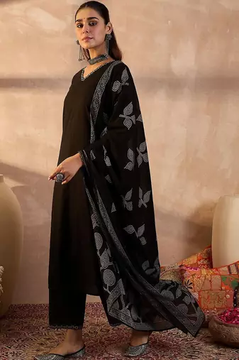Women Ethnic Motifs Embroidered Pure Cotton Kurta with Trousers & Dupatta