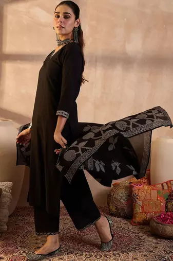 Women Ethnic Motifs Embroidered Pure Cotton Kurta with Trousers & Dupatta