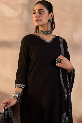 Women Ethnic Motifs Embroidered Pure Cotton Kurta with Trousers & Dupatta