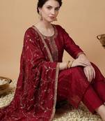 Women Ethnic Motifs Embroidered Regular Sequinned Kurta with Trousers & With Dupatta