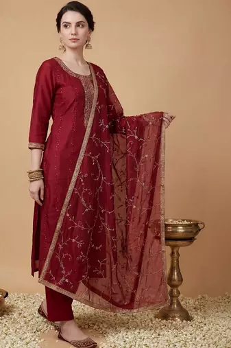 Women Ethnic Motifs Embroidered Regular Sequinned Kurta with Trousers & With Dupatta