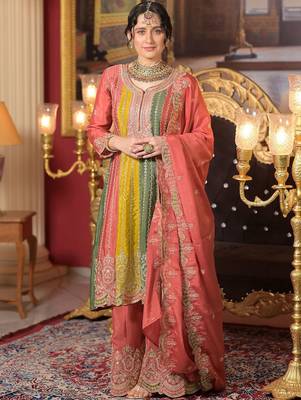 Ethnic Motifs Embroidered Panelled Sequinned A-Line Kurta With Palazzos & Dupatta 1