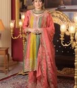 Ethnic Motifs Embroidered Panelled Sequinned A-Line Kurta With Palazzos & Dupatta