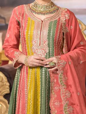 Ethnic Motifs Embroidered Panelled Sequinned A-Line Kurta With Palazzos & Dupatta 3