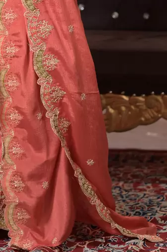 Ethnic Motifs Embroidered Panelled Sequinned A-Line Kurta With Palazzos & Dupatta