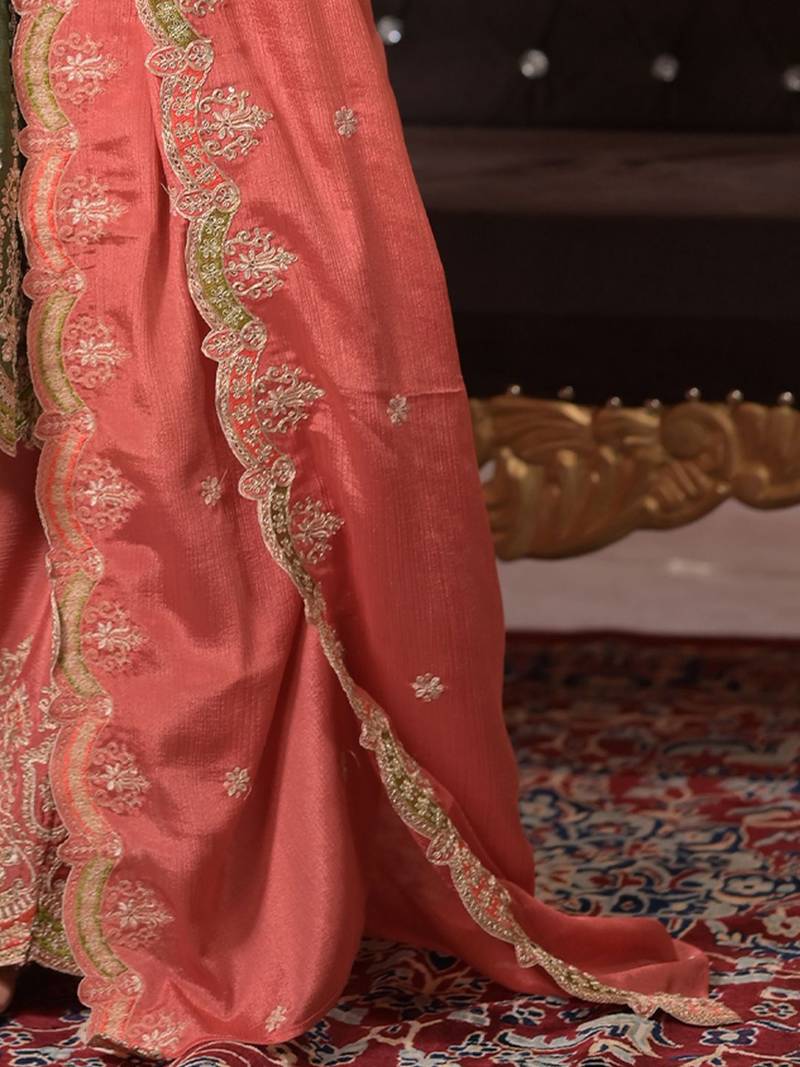 Ethnic Motifs Embroidered Panelled Sequinned A-Line Kurta With Palazzos & Dupatta