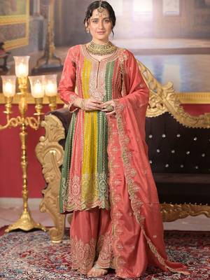 Ethnic Motifs Embroidered Panelled Sequinned A-Line Kurta With Palazzos & Dupatta 5
