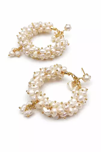 Freshwater pearl cluster hoop earrings with gold accents