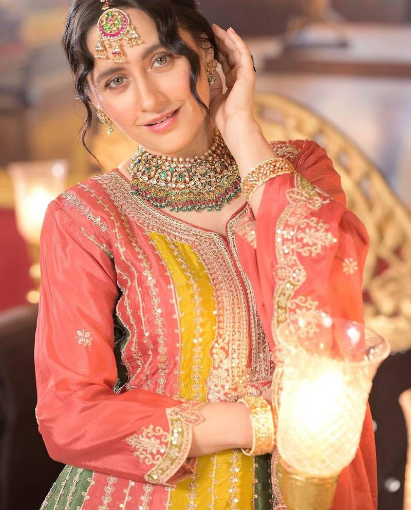Ethnic Motifs Embroidered Panelled Sequinned A-Line Kurta With Palazzos & Dupatta