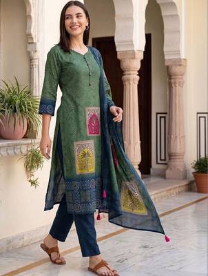 Women Ethnic Motifs Printed Regular Kurta with Trousers & With Dupatta 1
