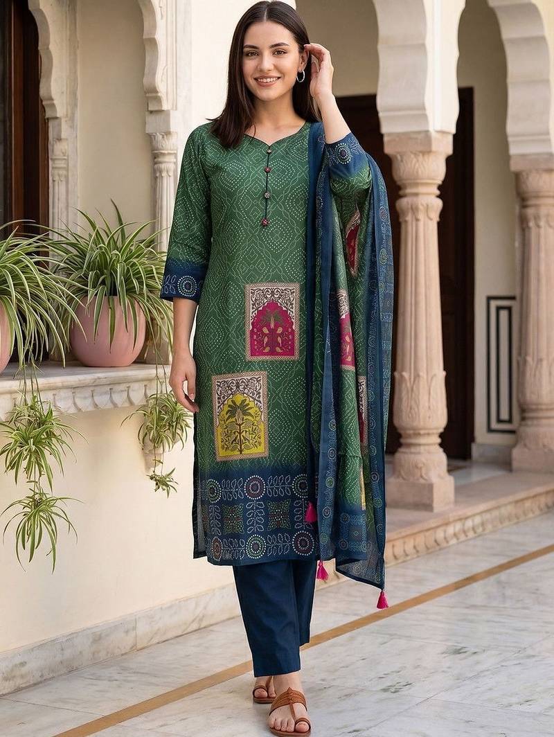 Women Ethnic Motifs Printed Regular Kurta with Trousers & With Dupatta
