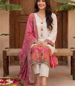 Women Ethnic Motifs Embroidered Regular Gotta Patti Kurta with Trousers & With Dupatta