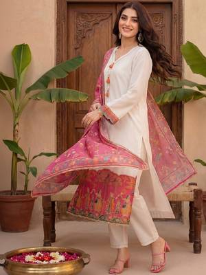 Women Ethnic Motifs Embroidered Regular Gotta Patti Kurta with Trousers & With Dupatta 6