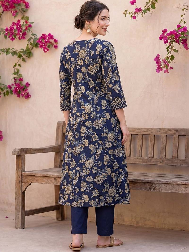 Women Floral Printed Regular  Cotton Kurta with Trousers & With Dupatta