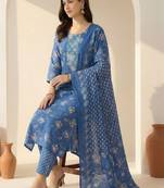 Women Floral Printed Regular Mirror Work Kurta with Trousers & With Dupatta
