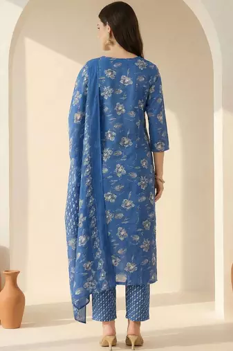 Women Floral Printed Regular Mirror Work Kurta with Trousers & With Dupatta