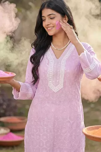 Women Embroidered Regular Chikankari  Cotton Kurta with Trousers & With Dupatta