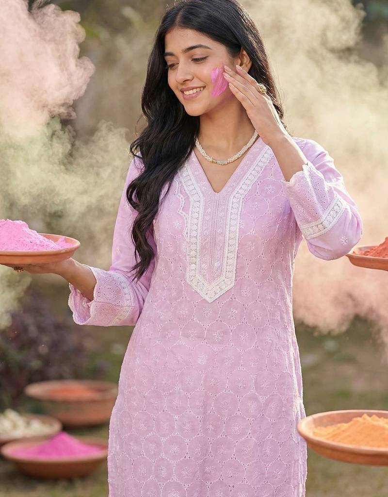 Women Embroidered Regular Chikankari  Cotton Kurta with Trousers & With Dupatta