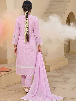 Women Embroidered Regular Chikankari  Cotton Kurta with Trousers & With Dupatta 5