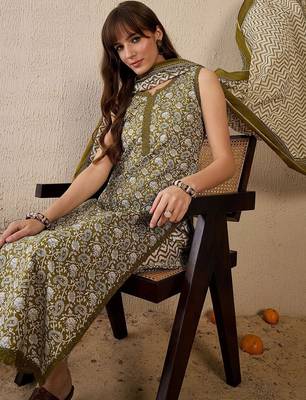 Women Ethnic Motifs Printed Regular  Cotton Kurta with Trousers & With Dupatta 1
