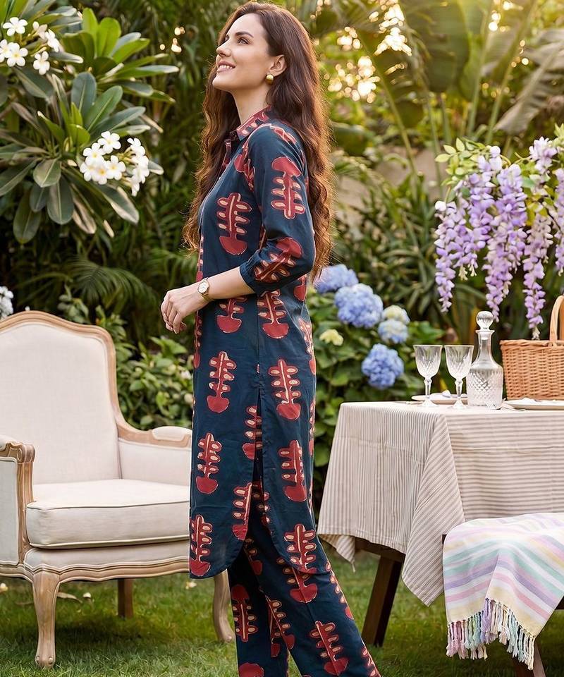 Women Ethnic Motifs Printed Regular  Cotton Kurta with Trousers