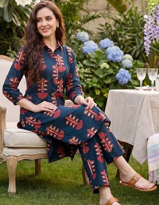 Women Ethnic Motifs Printed Regular  Cotton Kurta with Trousers 5
