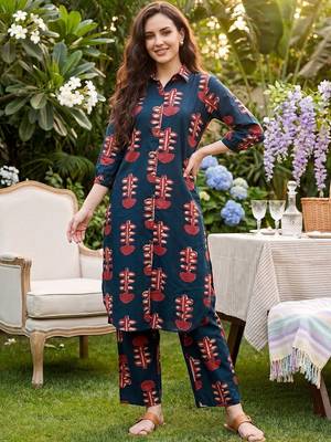 Women Ethnic Motifs Printed Regular  Cotton Kurta with Trousers 6