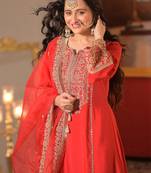 Ethnic Motifs Embroidered Zari A-Line Kurta With Trousers & Dupatta