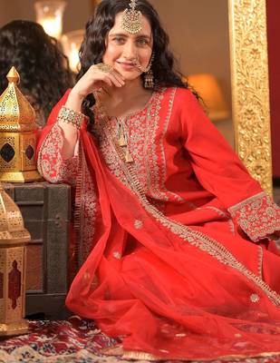 Ethnic Motifs Embroidered Zari A-Line Kurta With Trousers & Dupatta 2