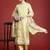 Floral Embroidered Thread Work Linen Kurta with Trousers & With Dupatta