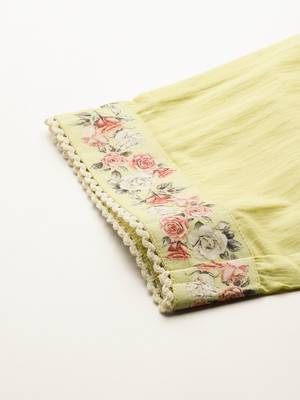 Floral Embroidered Thread Work Linen Kurta with Trousers & With Dupatta 8