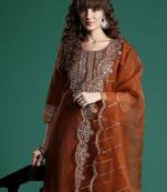 Ethnic Motifs Embroidered Sequinned Liva Kurta With Trousers & Dupatta