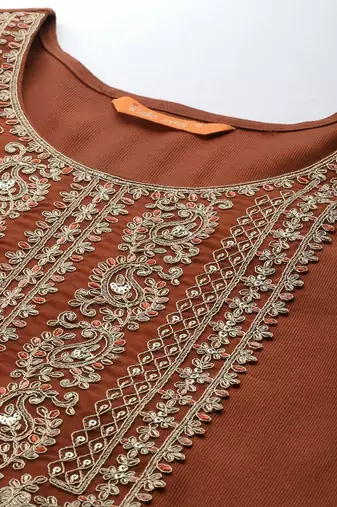 Ethnic Motifs Embroidered Sequinned Liva Kurta With Trousers & Dupatta