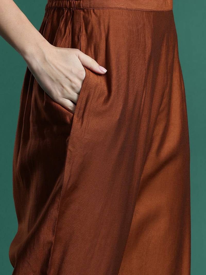 Ethnic Motifs Embroidered Sequinned Liva Kurta With Trousers & Dupatta