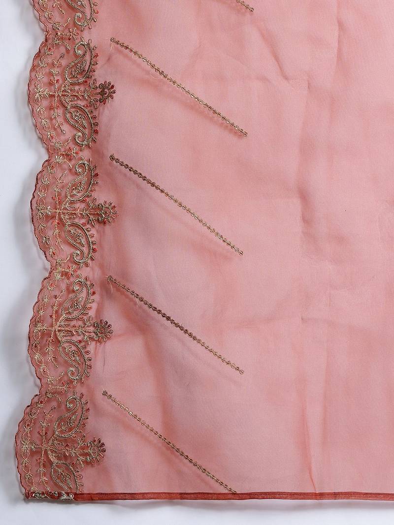Ethnic Motifs Embroidered Sequinned Liva Kurta With Trousers & Dupatta