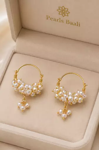 Pearls baali freshwater pearl cluster hoop earrings, gold tone