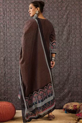 Women Ethnic Motifs Printed Regular Sequinned  Cotton Kurta with Trousers & With Dupatta