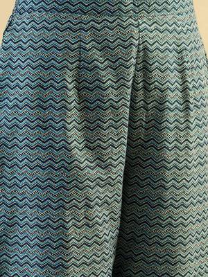 Teal blue Ethnic Motifs Printed  Cotton Kurta with Trouser & Dupatta 3